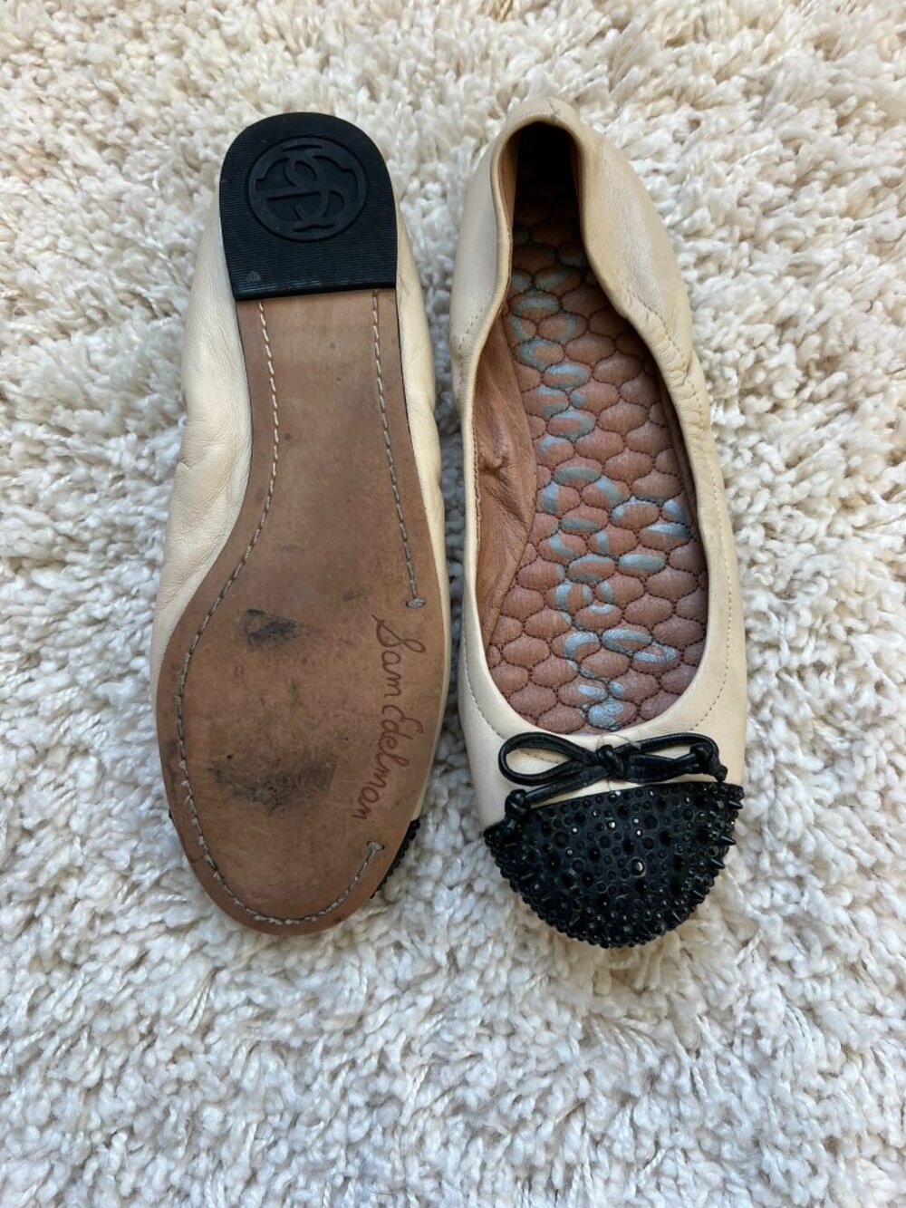 Sam Edelman Beatrix Ballet flats Women's Beige Leather Size 8M Cap Toe Comfort - Picture 2 of 4
